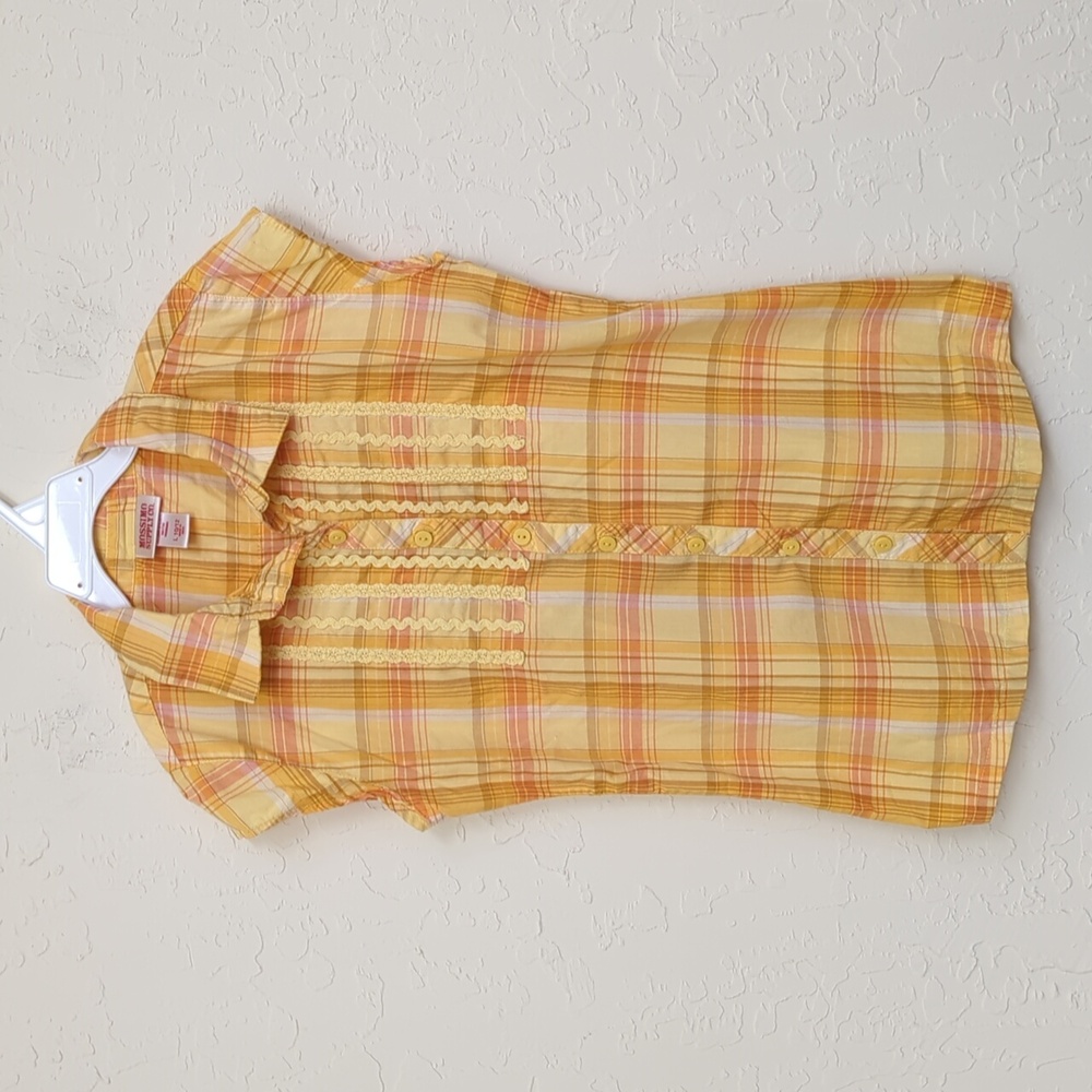 3/$20🌟 Mossimo Girls Sunny Yellow Short Sleeve Button Down Shirt Large 10-12